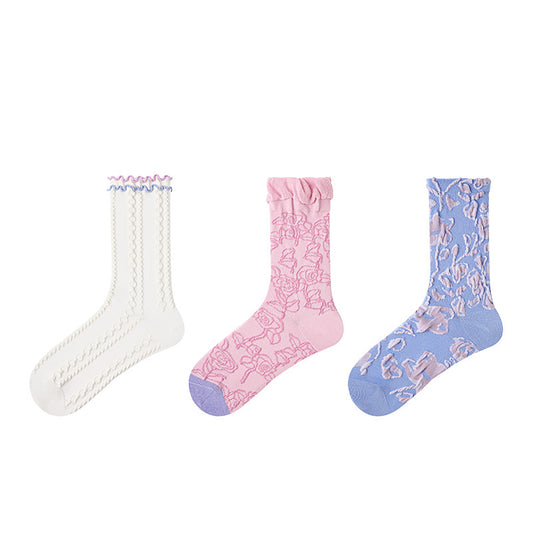 3 Pairs Women's Crew Socks, Girl's Gift WZ002